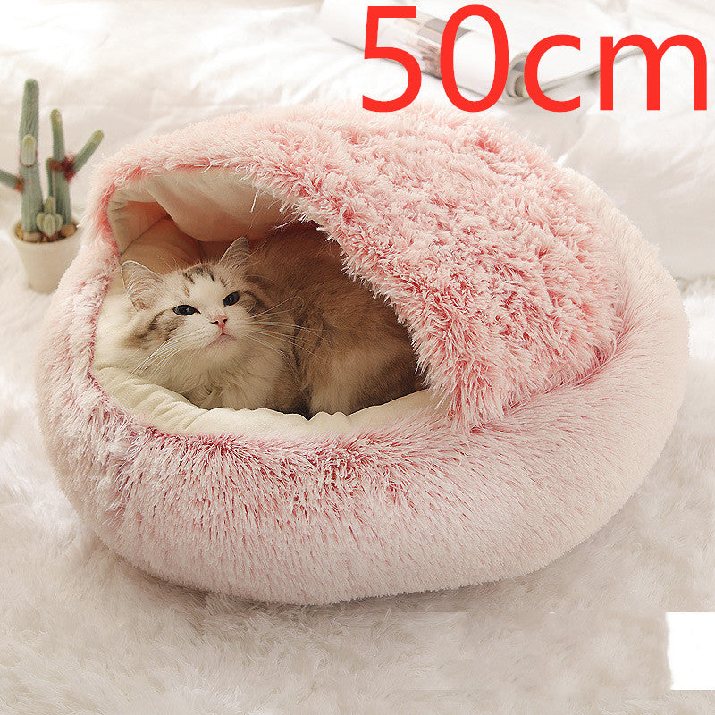 Lit 2 en 1 pour chien et chat - Lit d'hiver rond en peluche chaud pour animaux de compagnie - Lit doux et long en peluche pour animaux de compagnie
